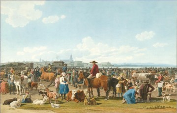 湖畔の大都市前のヴィルヘルム・フォン・コベル牛市場 1820年 Oil Paintings